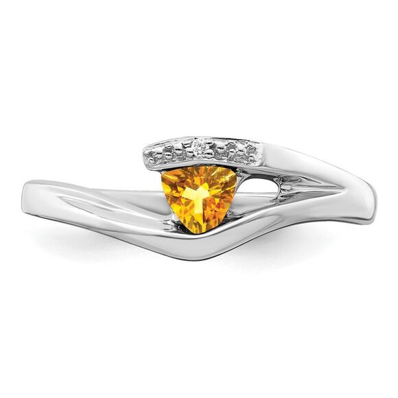 Kazi Luxury 14k White Gold Trillion Citrine and Diamond Ring